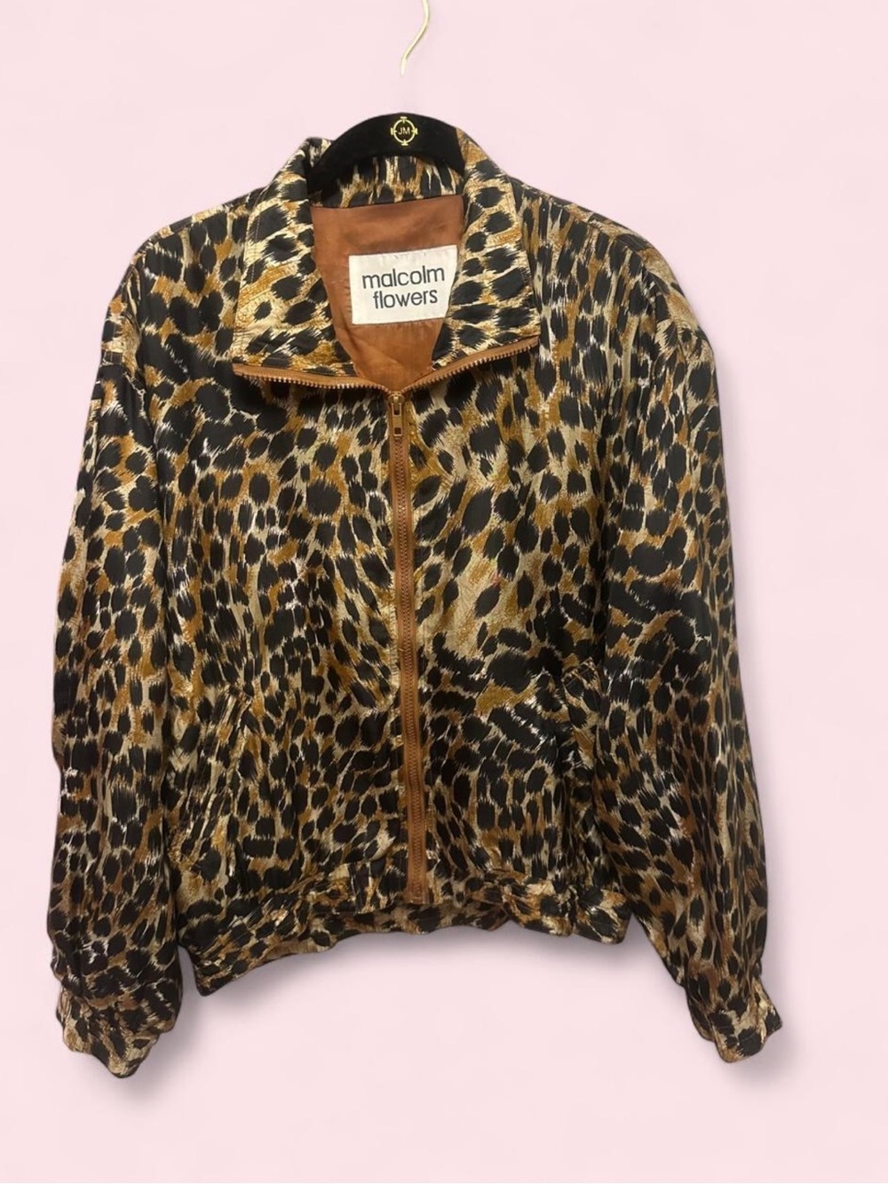 Vintage Malcolm Flowers - 100% Silk Leopard Print Bomber Jacket (Preloved)